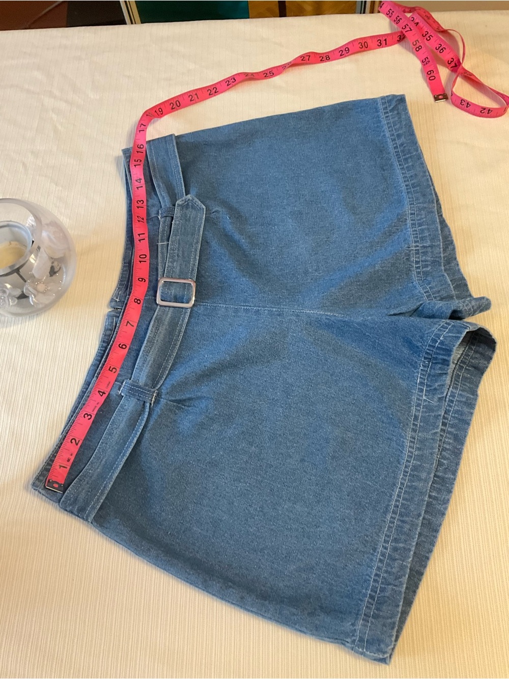 High-Waist Denim Belted Women’s Shorts - Blue - Picture 5 of 6